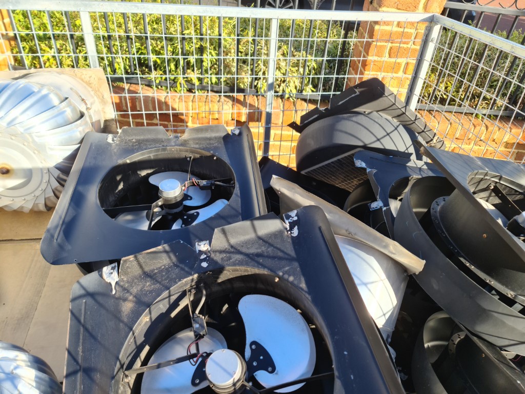 Whirlybirds removed from a roof